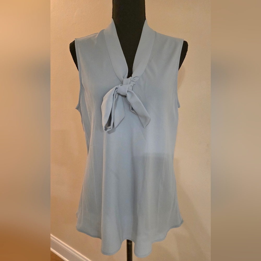 Kasper‎ Sky Blue Sheer Sleeveless Top with Knot Detail (Size Large)